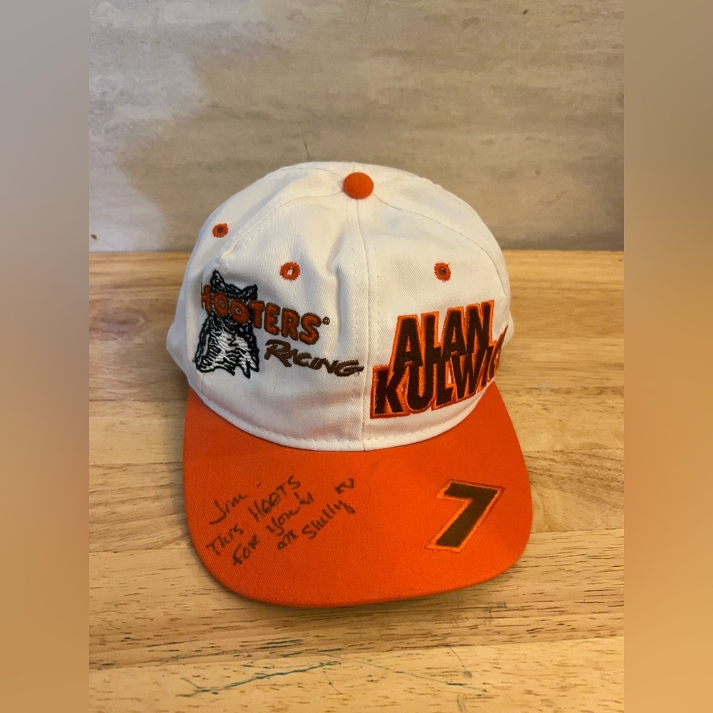 Kudzu Vintage Hooters Racing Alan Kulwicki White & Orange Signed Cap - Picture 2 of 8